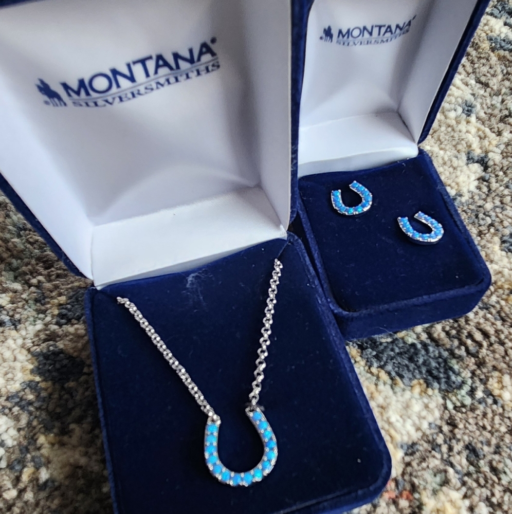 Montana Silversmith Blue Opal Necklace & Earring Set
